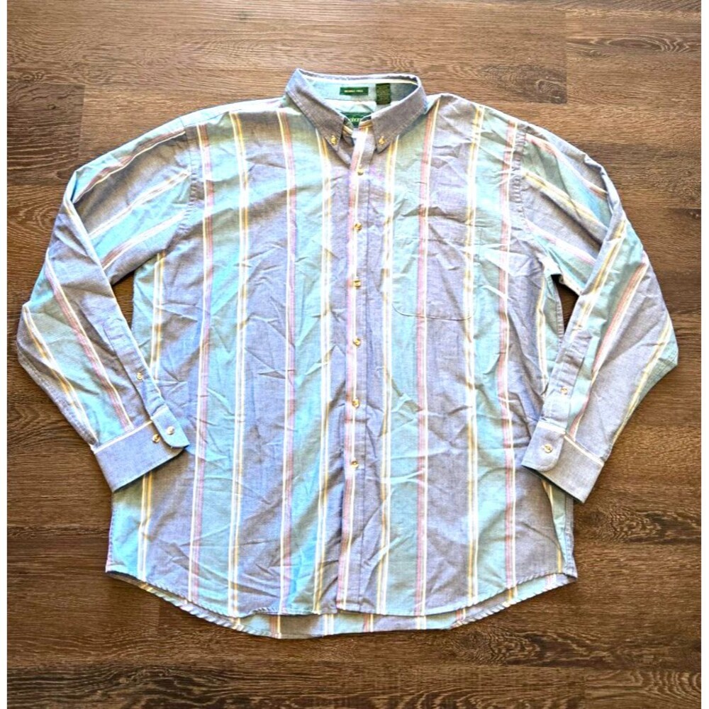 Manhattan Wrinkle-Free Striped Button-Down Collar Shirt Long Sleeve Blue 2XL